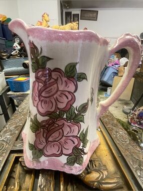 Johnny Cash family Pink vintage Floral Ceramic Pitcher - Decorative Home Art